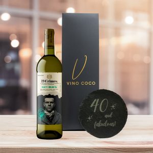 19 Crimes Gift Sets with 40th Birthday Slate Coaster (Sauvignon Blanc - "40 & Fabulous")