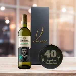 19 Crimes Gift Sets with 40th Birthday Slate Coaster (Sauvignon Blanc - "Aged to Perfection")