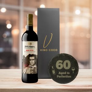 19 Crimes Red Wine & Sauvignon Blanc Gift Sets with 60th Birthday Slate Coaster