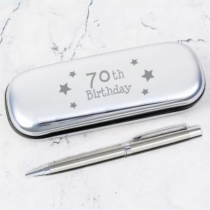 70th Birthday Engraved Pen Case And Ballpoint - 70th Birthday Gift - For Present Ideas For Men Or Women, This Pen Is Ideal