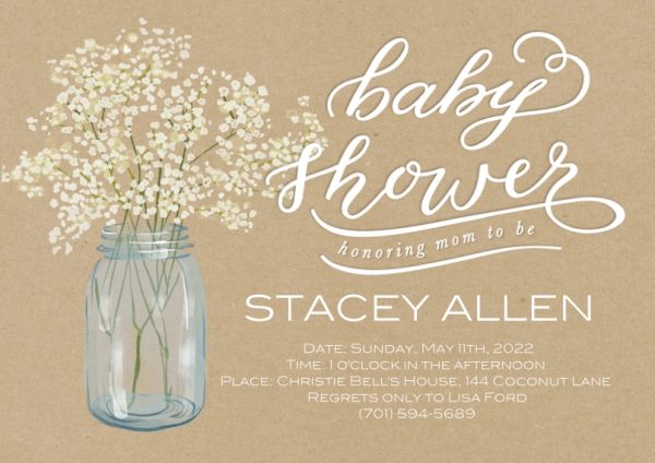 Baby Shower Mason Jar Bouquet 7x5" (18x13cm) Flat Card set of 20 (gloss cardstock), Card & Stationery square Brown
