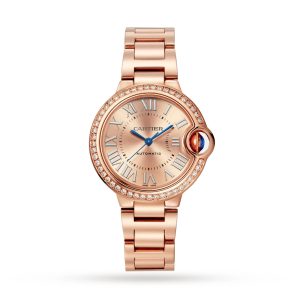 Ballon Bleu De Cartier Watch 33mm, Automatic Movement, Rose Gold, Diamonds