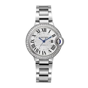 Ballon Bleu De Cartier Watch, 33mm, Mechanical Movement With Automatic Winding, Steel, Diamonds