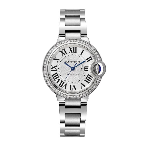 Ballon Bleu De Cartier Watch, 33mm, Mechanical Movement With Automatic Winding, Steel, Diamonds