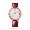 Ballon Bleu De Cartier Watch 36mm, Automatic Mechanical Movement, Rose Gold, Diamonds, Leather