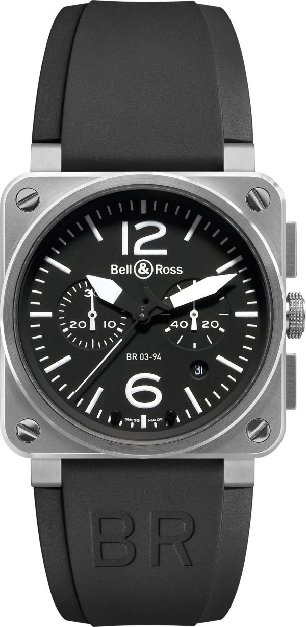 Bell & Ross Watch BR 03 94 Chronograph Black Dial Steel Case - Black