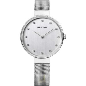 Bering Classic Silver Stainless Steel Case Silver Mesh Bracelet Ladies Watch 12034-000 34mm
