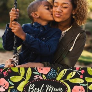 Best Mum Bouquet 7x5" (18x13cm) Folded Greeting Cards, Card & Stationery Black