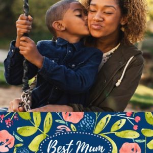 Best Mum Bouquet 7x5" (18x13cm) Folded Greeting Cards, Card & Stationery Blue
