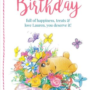 Birthday Card - Winnie The Pooh With A Bouquet Of Flowers