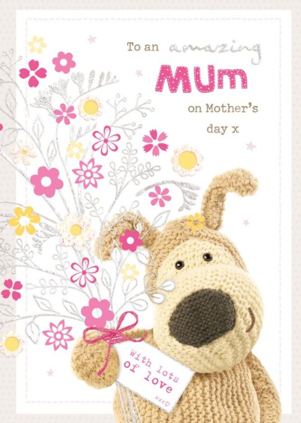 Boofle Bouquet Of Pink Silver And Yellow Flowers Mother'S Day Card