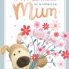 Boofle To A Wonderful Mum With Love Teddy Bear Holding Bouquet Of Flowers Birthday Card