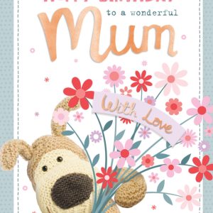 Boofle To A Wonderful Mum With Love Teddy Bear Holding Bouquet Of Flowers Birthday Card