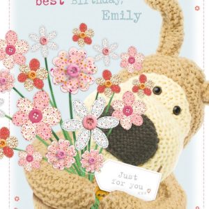 Boofle With A Bouquet Of Flowers Personalised Birthday Card