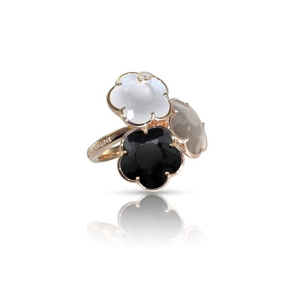 Bouquet Lunaire Ring in 18ct Rose Gold with Multistones and White Diamonds - Ring Size O
