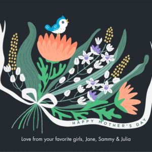 Bouquet for Mother 7x5" (18x13cm) Folded Greeting Cards, Card & Stationery Black