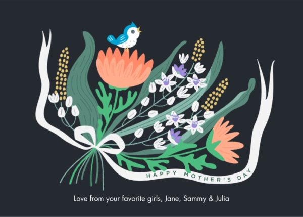 Bouquet for Mother 7x5" (18x13cm) Folded Greeting Cards, Card & Stationery Black