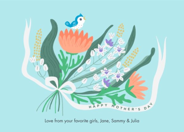 Bouquet for Mother 7x5" (18x13cm) Folded Greeting Cards, Card & Stationery Blue