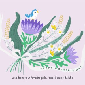 Bouquet for Mother 7x5" (18x13cm) Folded Greeting Cards, Card & Stationery Purple