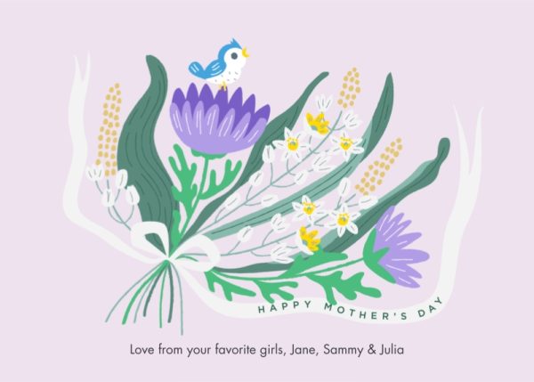 Bouquet for Mother 7x5" (18x13cm) Folded Greeting Cards, Card & Stationery Purple