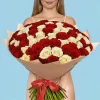 Bouquet of 100 White and Red roses