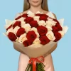 Bouquet of 50 White and Red roses