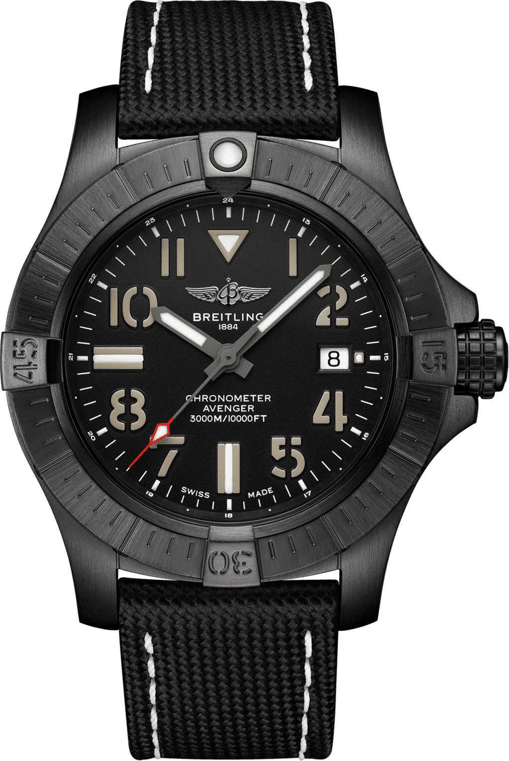 Breitling Watch Avenger Automatic 45 Seawolf Night Mission Leather Tang Type - Black