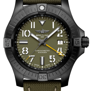 Breitling Watch Avenger Automatic GMT 45 Night Mission Leather Tang Type Limited Edition - Green