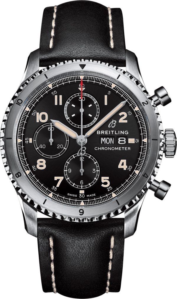 Breitling Watch Aviator 8 Chronograph 43 Leather Tang Type - Black