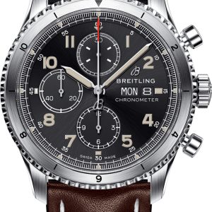 Breitling Watch Aviator 8 Chronograph 43 Leather Tang Type - Black