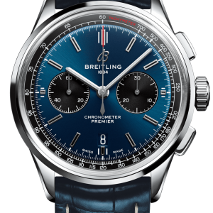 Breitling Watch Premier B01 Chronograph 42 Blue Croco Folding Clasp - Blue