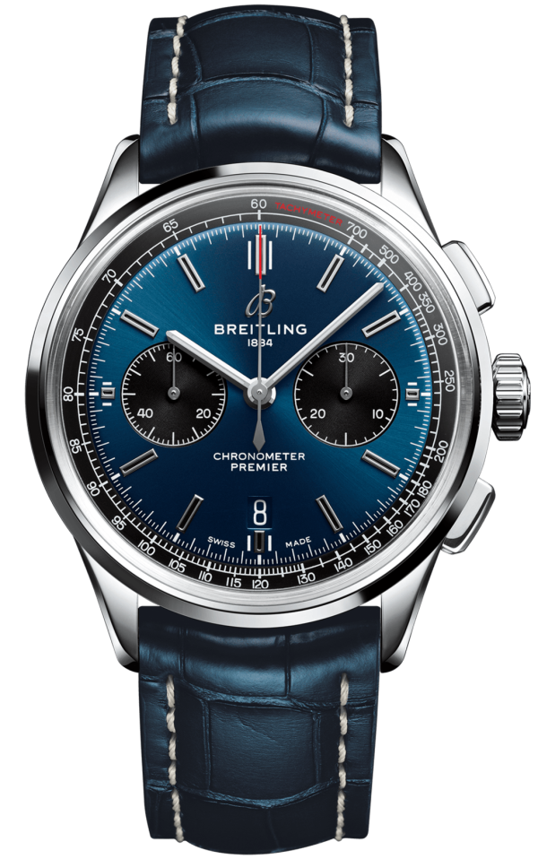 Breitling Watch Premier B01 Chronograph 42 Blue Croco Folding Clasp - Blue