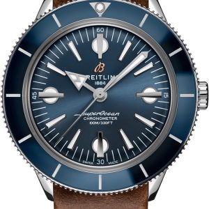 Breitling Watch Superocean Heritage 57 Brown Leather Folding Clasp - Blue