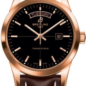 Breitling Watch Transocean Black Red Gold Leather Tang Type - Black