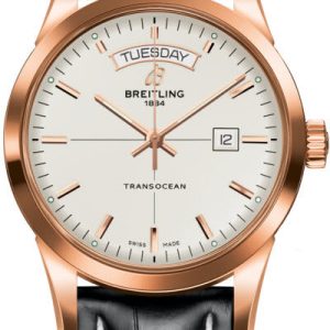 Breitling Watch Transocean Mercury Silver Red Gold Croco Tang Type - Silver