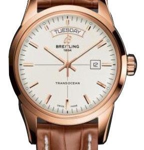 Breitling Watch Transocean Mercury Silver Red Gold Croco Tang Type - White