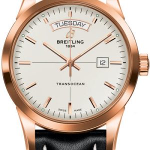 Breitling Watch Transocean Mercury Silver Red Gold Leather Tang Type - Silver