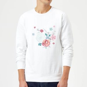Candlelight Water Colour Flower Bouquet Sweatshirt - White - M - White