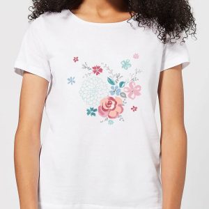 Candlelight Water Colour Flower Bouquet Women's T-Shirt - White - S - White