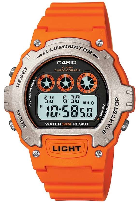 Casio Collection Quartz Digital Dial Orange Resin Strap Unisex Watch W-214H-4AVEF