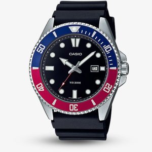 Casio Mens Diver Two Colour Black Rubber Strap Watch MDV-107-1A3VEF