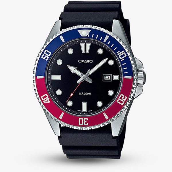 Casio Mens Diver Two Colour Black Rubber Strap Watch MDV-107-1A3VEF