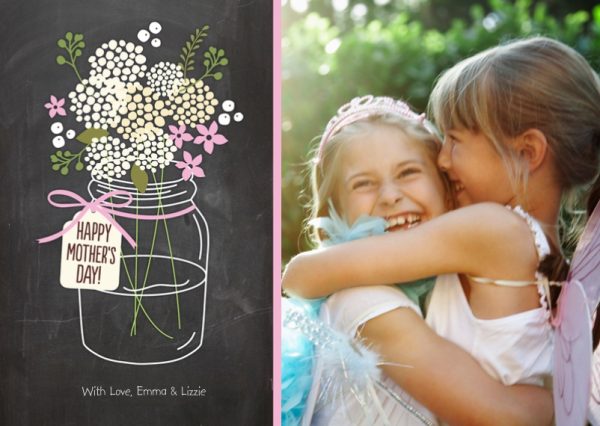 Chalkboard Bouquet 7x5" (18x13cm) Folded Greeting Cards, Card & Stationery Pink