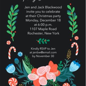 Christmas Bouquet 7x5" (18x13cm) Flat Card set of 20 (gloss cardstock), Card & Stationery square Black