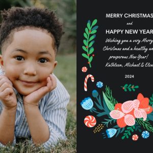 Christmas Bouquet 8x6" (20x15cm) Folded Greeting Card - Gloss, Card & Stationery Black