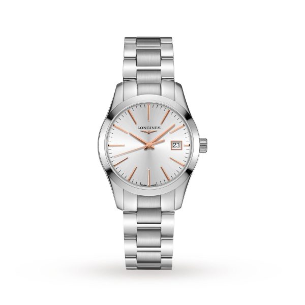 Conquest Classic 34mm Silver Dial Stainless Steel Ladies Watch