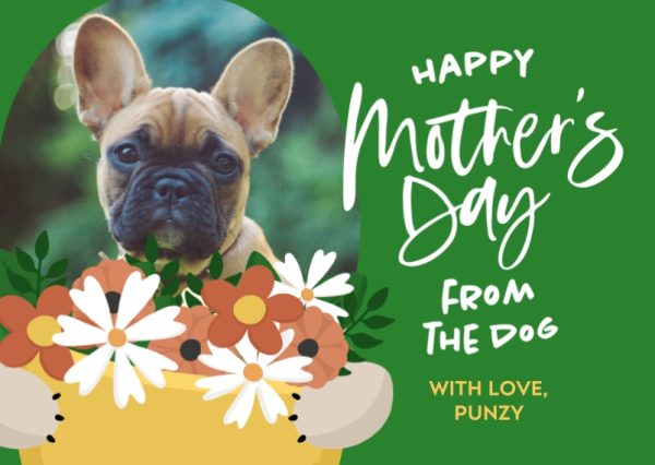 Dog Bouquet 8x6" (20x15cm) Folded Greeting Card - Matt, Card & Stationery Green