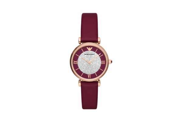 Emporio Armani Ladies Gianni Burgundy Strap Watch! | Wowcher