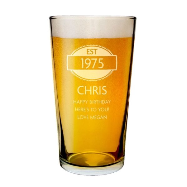 Established Year Personalised Pint Glass - 40th Birthday Personalised Gifts - Makes A Fabulous 40th Birthday Gift For Him