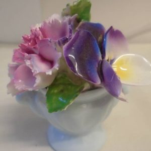 Fine China Flower Bouquet Ornament Pink, Yellow, Purple And Light Blue Base